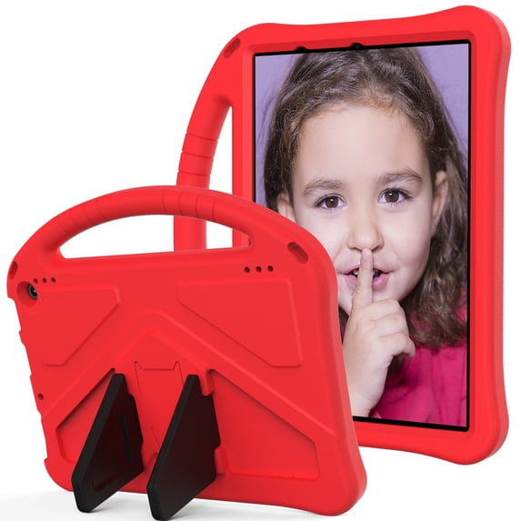 Case Compatible With Amazon Fire HD 10 (11th Gen,2021)/HD 10 Plus 2021,Kids Friendly,With Handle and Contractible Kickstand,Lightweight Shockproof Rugged EVA Drop-proof Cute Cover Case,Red