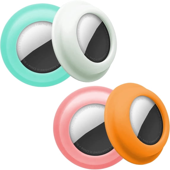 Case Compatible with Apple Airtags Case Air Tag Holder Cover Airtag Sticker Stick on Adhesive Mount Silicone for Tv Remote Car Air Tags Case 4 Pack(Luminous/Mint Green/Yellow/Pink)