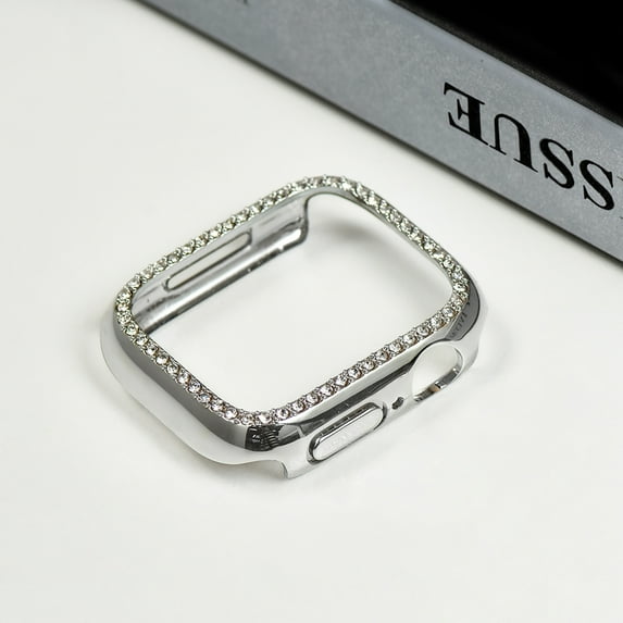 Case Compatible with Apple Watch Series 10 46mm, Single Row Crystal Diamond Frame Bling Hard PC Lightweight Cover Bumper Protective for iWatch Series 10 46mm, No Screen Protector, Silver