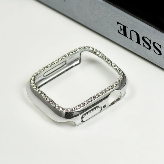 Case Compatible with Apple Watch Series 10 46mm, Single Row Crystal Diamond Frame Bling Hard PC Lightweight Cover Bumper Protective for iWatch Series 10 46mm, No Screen Protector, Silver