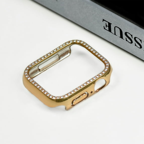 Case Compatible with Apple Watch Series 6/5/4/SE 44mm, Single Row Crystal Diamond Frame Bling Hard PC Lightweight Bumper Protective for iWatch Series 6/5/4/SE 44mm, No Screen Protector, Gold