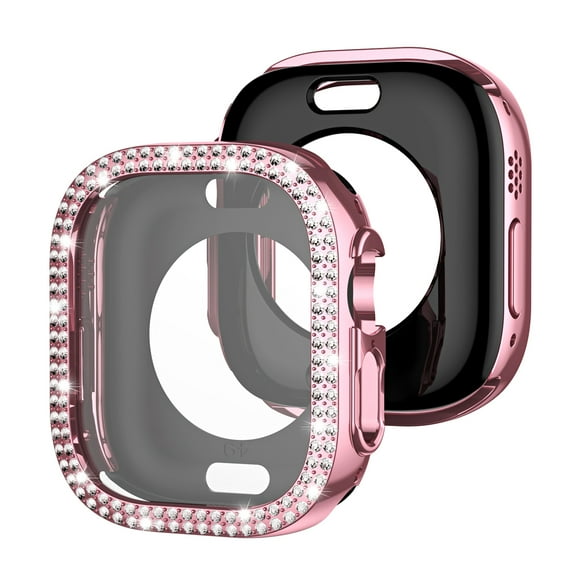 Case Compatible with Apple Watch Series 9/8/7 41mm, Double Row Crystal Diamond Frame Bling Cover Bumper Protective for iWatch Series 9/8/7 41mm, with Tempered Glass Screen Protector, Pink