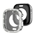 thumbnail image 1 of Case Compatible with Apple Watch Series 9/8/7 41mm, Double Row Crystal Diamond Frame Bling Cover Bumper Protective for iWatch Series 9/8/7 41mm, with Tempered Glass Screen Protector, Silver, 1 of 6