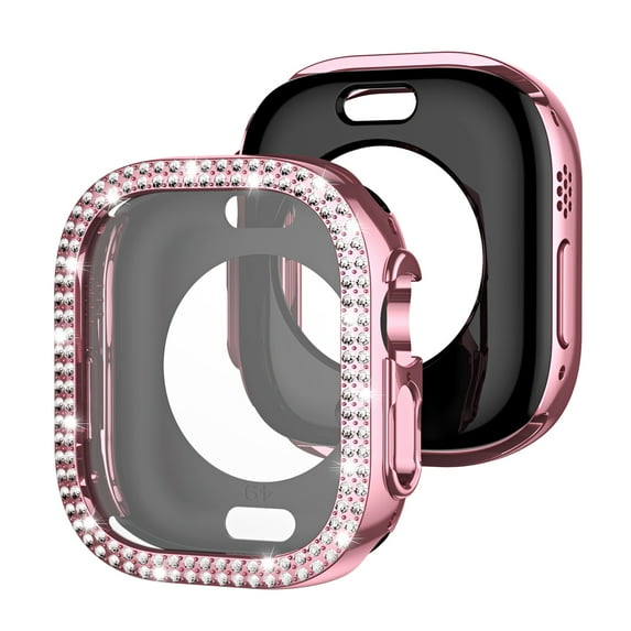 Case Compatible with Apple Watch Ultra 2/1 49mm, Double Row Crystal Diamond Frame Bling Cover Bumper Protective for Apple Watch Ultra 2/1 49mm, with Tempered Glass Screen Protector, Pink
