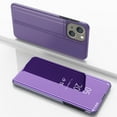 thumbnail image 1 of Case Compatible with Apple iPhone 14 Plus Cell Phone Case with Kickstand, PU Leather, Clear View Mirror Plating Smart Flip Cover Shockproof Protective Cover for iPhone 14 Plus, Purple, 1 of 8
