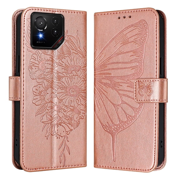 Case Compatible for Asus ROG Phone ROG 9/9 pro Phone Case PU Leather Flip Wallet Cases butterfly flower with Magnetic Closure Stand Card Holder Shockproof Cover for Girls Women Men-BB06