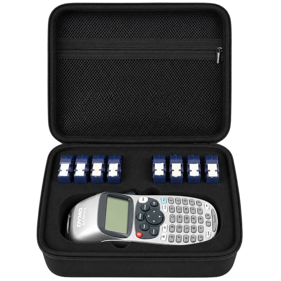 Case Compatible with DYMO LetraTag LT-100H Handheld Label Maker Machine, Holder for Labeler Makers Printer Machine & Labeling Tapes Refills, with Mesh Pocket for Accessories- (Black Sponge)
