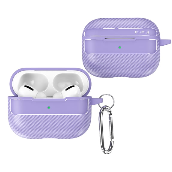 Case Compatible with Earbuds Case AirPods 3rd Gen (2021), Cool Business Carbon Fiber Grain Soft TPU Military-Grade Anti-Drop Anti-Scratch Wireless Earphone Protector with Keychain,Purple