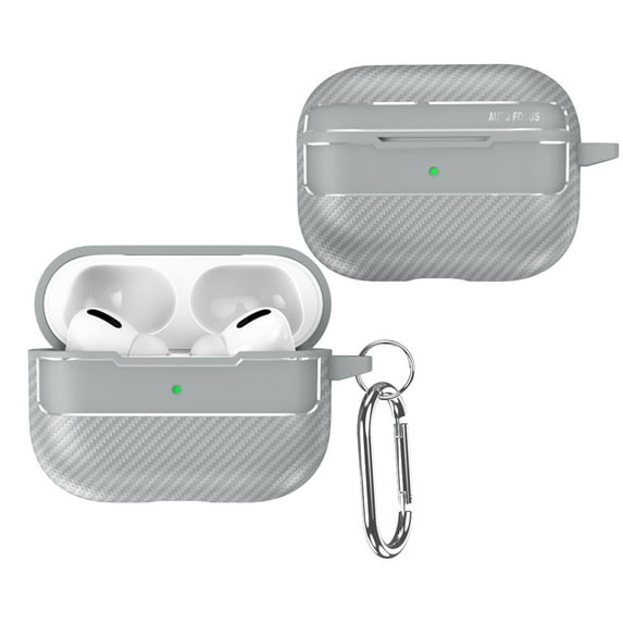 Case Compatible with Earbuds Case Airpods Pro (2019), Cool Business Carbon Fiber Grain Soft TPU Military-Grade Anti-Drop Anti-Scratch Wireless Earphone Protector with Keychain,Gray