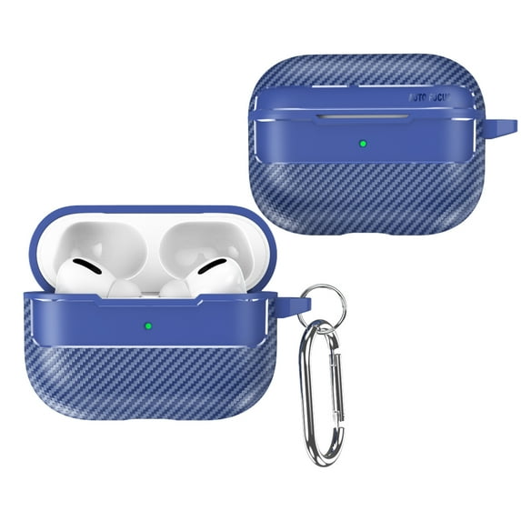 Case Compatible with Earbuds Case Airpods Pro (2019), Cool Business Carbon Fiber Grain Soft TPU Military-Grade Anti-Drop Anti-Scratch Wireless Earphone Protector with Keychain,Blue