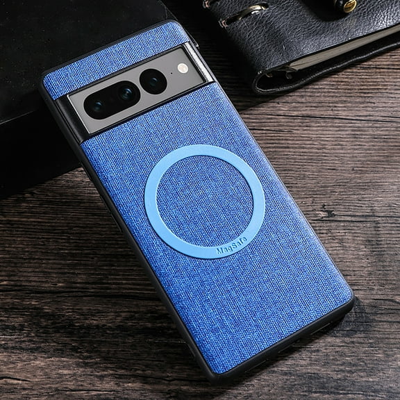 Case Compatible with Google Pixel 7, Plain Fabric Back TPU Frame Magsafe Ultra Slim Lightweight Shockproof Anti-Falling Protective Thin Back Case Cover for Google Pixel 7, Blue