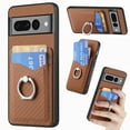 thumbnail image 1 of Case Compatible with Google Pixel 7 Pro, Wallet Case Premium Retro Leather Cover with Card Holder, 360° Rotation Ring Kickstand, Carbon Fiber Patterned Design for Google Pixel 7 Pro, Brown, 1 of 8