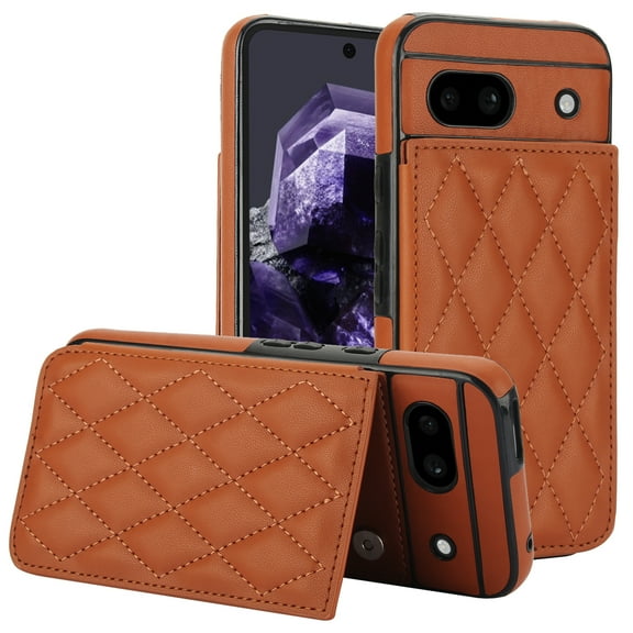 Case Compatible with Google Pixel 8a, Stylish Card Slots Kickstand PU Leather Back Case Magnetic Closure RFID Blocking Drop Protective Shockproof Cover for Google Pixel 8a, Brown