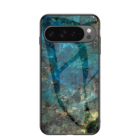 Case Compatible with Google Pixel 9 / 9 Pro, Marble Pattern Temepered Glass Design Scratch-Resistant, TPU Bumper Shock-Proof Anti-Drop Protection, Frame Slightly Convex Protection Case, Green