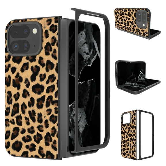 Case Compatible with Google Pixel 9 Pro Fold, Luxury Leopard Design Non-Slip + Shockproof Rugged PC Frame Drop Protective Ultra Slim Phone Case Cover for Google Pixel 9 Pro Fold, Light Gold
