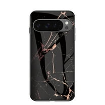 Case Compatible with Google Pixel 9 Pro XL, Marble Pattern Temepered Glass Design Scratch-Resistant, TPU Bumper Shock-Proof Anti-Drop Protection, Frame Slightly Convex Protection Case, Gold Black