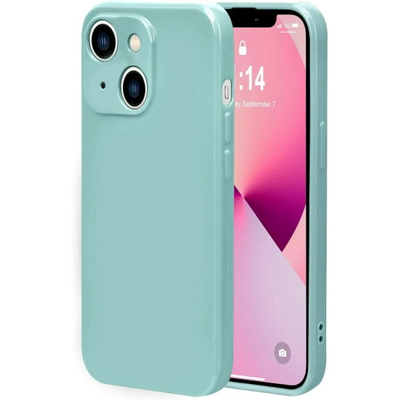 Case Compatible with IPhone 14 6.1 Inches, Straight Edge Fine Hole Soft Liquid Silica Gel Military Grade Shockproof Fingerprint Protection(Mint Green)
