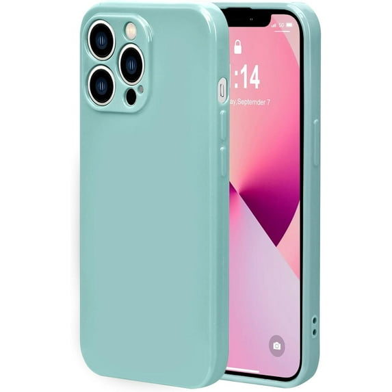Case Compatible with IPhone 14 Pro 6.1 Inches, Straight Edge Fine Hole Soft Liquid Silica Gel Military Grade Shockproof Fingerprint Protection(Mint Green)