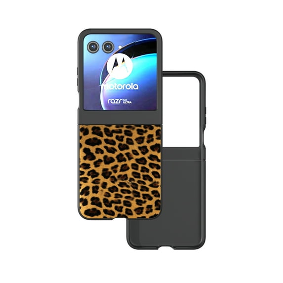 Case Compatible with Motorola Razr 60 / Motorola Razr 2025, Luxury Leopard Design Non-Slip + Shockproof Rugged PC Frame Drop Protective Ultra Slim Phone Case Cover, Gold