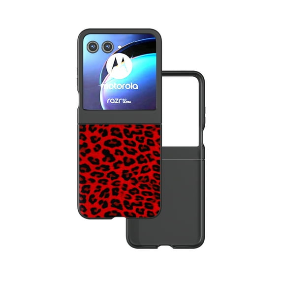 Case Compatible with Motorola Razr 60 Ultra / Motorola Razr Ultra 2025, Luxury Leopard Design Non-Slip + Shockproof Rugged PC Frame Drop Protective Ultra Slim Phone Case Cover, Red