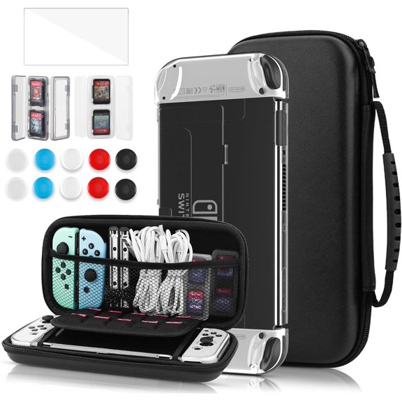 Case Compatible with Nintendo Switch Oled Carry Case Pouch with Switch Cover Case HD Switch Screen Protector Thumb Grips Caps for Nintendo Switch Console Accessories