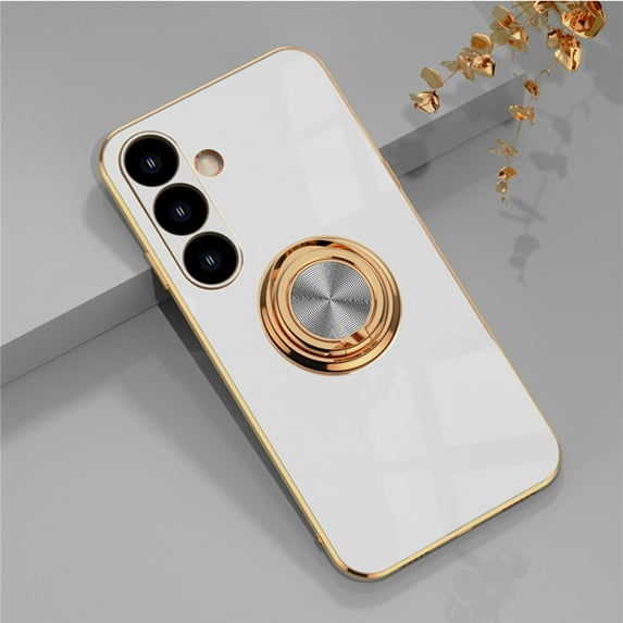 Case Compatible with Samsung Galaxy A16 5G/4G, with Ring Holder Plating Kickstand Cover Slim Soft Flexible TPU Protective Shock-Absorbing Phone Cases for Women for Samsung Galaxy A16 5G/4G - White
