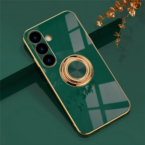 Case Compatible with Samsung Galaxy A16 5G/4G, with Ring Holder Plating Kickstand Cover Slim Soft Flexible TPU Protective Shock-Absorbing Phone Cases for Women for Samsung Galaxy A16 5G/4G - Darkgreen
