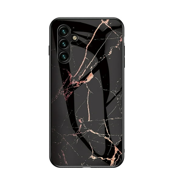 Case Compatible with Samsung Galaxy A35, Marble Pattern Temepered Glass Design Scratch-Resistant, TPU Bumper Shock-Proof Anti-Drop Protection, Frame Slightly Convex Protection Case, Gold Black
