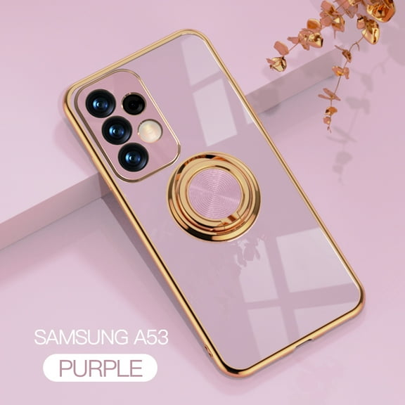 Case Compatible with Samsung Galaxy A53 5G, with Ring Holder Plating Kickstand Cover Slim Soft Flexible TPU Protective Shock-Absorbing Phone Cases for Women for Samsung Galaxy A53 5G - Purple