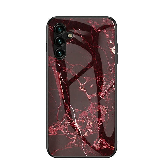 Case Compatible with Samsung Galaxy A55, Marble Pattern Temepered Glass Design Scratch-Resistant, TPU Bumper Shock-Proof Anti-Drop Protection, Frame Slightly Convex Protection Case, Dark Red