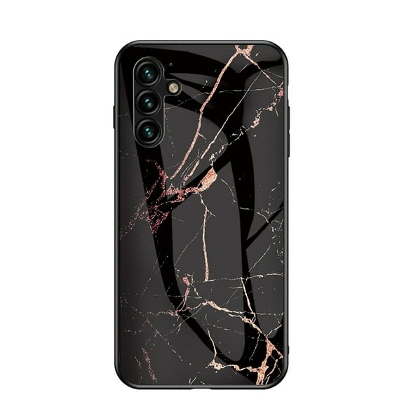 Case Compatible with Samsung Galaxy A55, Marble Pattern Temepered Glass Design Scratch-Resistant, TPU Bumper Shock-Proof Anti-Drop Protection, Frame Slightly Convex Protection Case, Gold Black