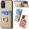 thumbnail image 1 of Case Compatible with Samsung Galaxy Note 20 Ultra, Wallet Case Premium Retro Leather Cover with Card Holder, 360° Rotation Ring Kickstand, Carbon Fiber Patterned Design, khaki, 1 of 8