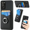 thumbnail image 1 of Case Compatible with Samsung Galaxy Note 20 Ultra, Wallet Case Premium Retro Leather Cover with Card Holder, 360° Rotation Ring Kickstand, Carbon Fiber Patterned Design, Black, 1 of 8