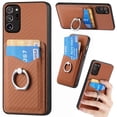thumbnail image 1 of Case Compatible with Samsung Galaxy Note 20 Ultra, Wallet Case Premium Retro Leather Cover with Card Holder, 360° Rotation Ring Kickstand, Carbon Fiber Patterned Design, Brown, 1 of 8