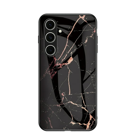 Case Compatible with Samsung Galaxy S24 FE, Marble Pattern Temepered Glass Design Scratch-Resistant, TPU Bumper Shock-Proof Anti-Drop Protection, Frame Slightly Convex Protection Case, Gold Black