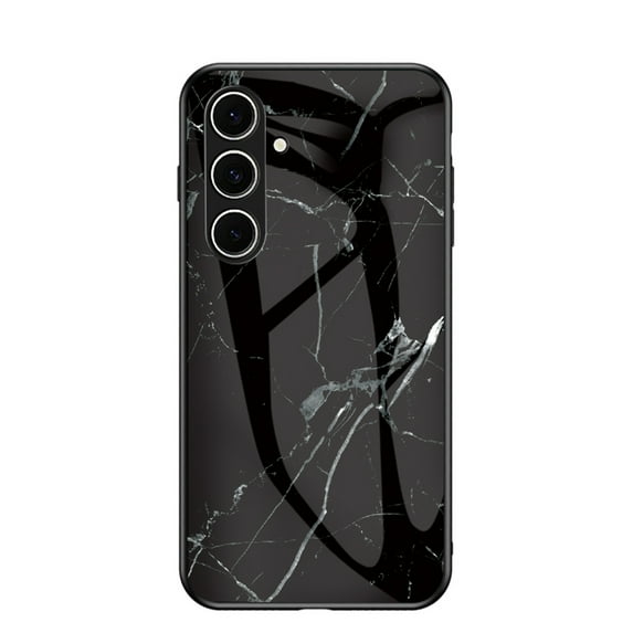 Case Compatible with Samsung Galaxy S24 FE, Marble Pattern Temepered Glass Design Scratch-Resistant, TPU Bumper Shock-Proof Anti-Drop Protection, Frame Slightly Convex Protection Case, Black