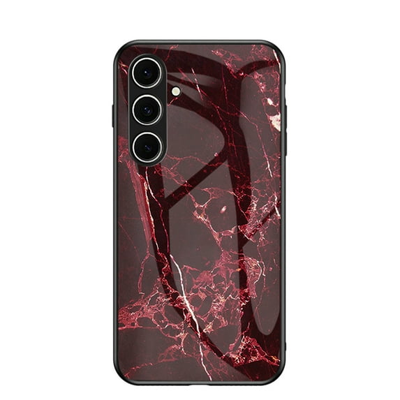 Case Compatible with Samsung Galaxy S24 FE, Marble Pattern Temepered Glass Design Scratch-Resistant, TPU Bumper Shock-Proof Anti-Drop Protection, Frame Slightly Convex Protection Case, Dark Red