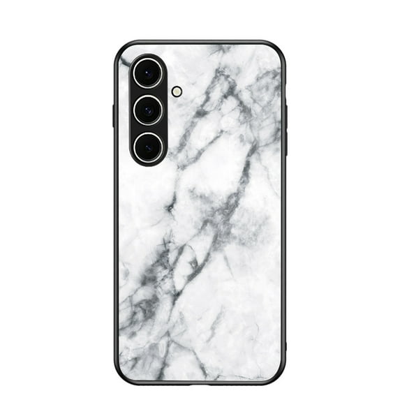 Case Compatible with Samsung Galaxy S24 FE, Marble Pattern Temepered Glass Design Scratch-Resistant, TPU Bumper Shock-Proof Anti-Drop Protection, Frame Slightly Convex Protection Case, White