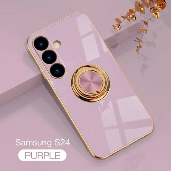 Case Compatible with Samsung Galaxy S24, with Ring Holder Plating Kickstand Cover Slim Soft Flexible TPU Protective Shock-Absorbing Phone Cases for Women for Samsung Galaxy S24 - Lightpurple