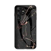 Case Compatible with Samsung Galaxy S25 Edge, Marble Pattern Temepered Glass Design Scratch-Resistant, TPU Bumper Shock-Proof Anti-Drop Protection, Frame Slightly Convex Protection Case, Gold Black