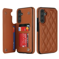 Case Compatible with Samsung Galaxy S25 FE, Stylish Card Slots Kickstand PU Leather Back Case Magnetic Closure RFID Blocking Drop Protective Shockproof Cover for Samsung Galaxy S25 FE, Brown