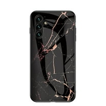 Case Compatible with Samsung Galaxy S25, Marble Pattern Temepered Glass Design Scratch-Resistant, TPU Bumper Shock-Proof Anti-Drop Protection, Frame Slightly Convex Protection Case, Gold Black