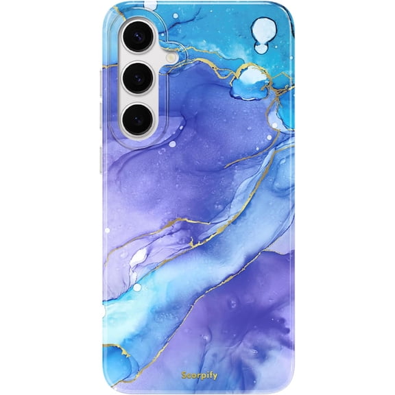 Case Compatible with Samsung Galaxy S25 Plus Case [Compatible with MagSafe] for Fantasy Blue Marble Design, Cute Phone Cover for Women Girls and Men, Gold Accents