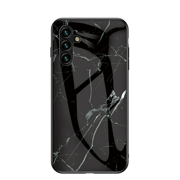 Case Compatible with Samsung Galaxy S25 Plus, Marble Pattern Temepered Glass Design Scratch-Resistant, TPU Bumper Shock-Proof Anti-Drop Protection, Frame Slightly Convex Protection Case, Black