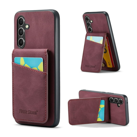 Case Compatible with Samsung Galaxy S25 Plus with PU Leather Back + TPU Frame, Card Slot with RFID Blocking Kickstand Classic Slim Fit Phone Cover Designed for Samsung Galaxy S25 Plus - Red