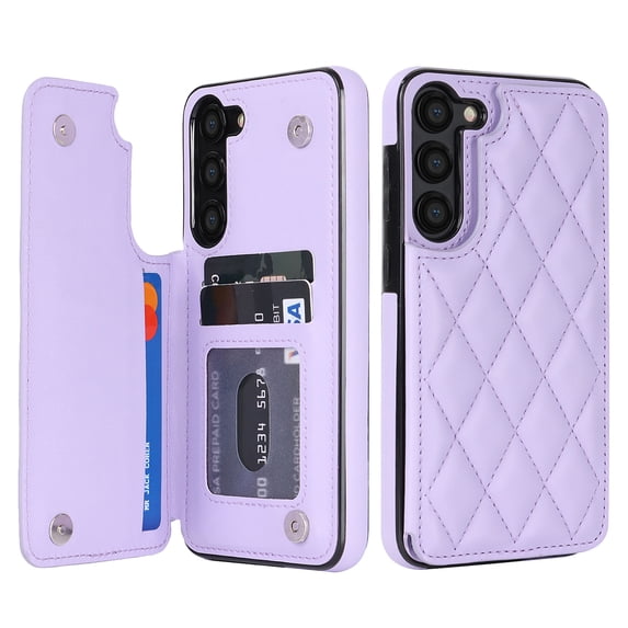 Case Compatible with Samsung Galaxy S25 Plus, Stylish Card Slots Kickstand PU Leather Back Case Magnetic Closure RFID Blocking Drop Protective Shockproof Cover for Samsung Galaxy S25 Plus, Purple