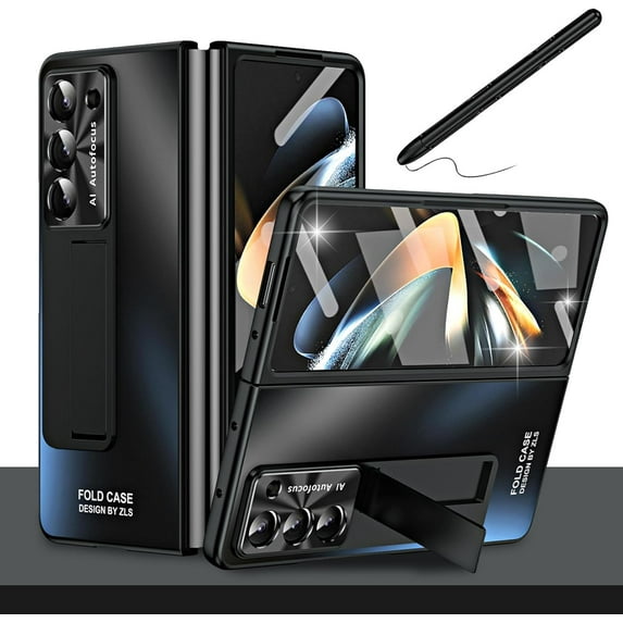 Case Compatible for Samsung Galaxy Z Fold 3 Case with S Pen, Built-in Front Screen Protector + Kickstand + Pen Holder Luxury Drop Resistance Protection Case for Galaxy Z fold 3 5G (Black)