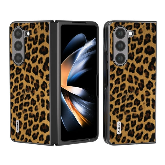 Case Compatible with Samsung Galaxy Z Fold 5, Luxury Leopard Design Non-Slip + Shockproof Rugged PC Frame Drop Protective Ultra Slim Phone Case Cover for Samsung Galaxy Z Fold 5, Gold