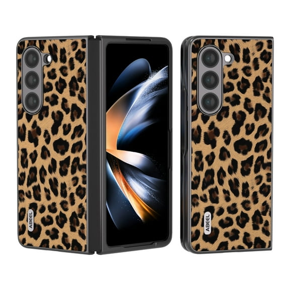 Case Compatible with Samsung Galaxy Z Fold 5, Luxury Leopard Design Non-Slip + Shockproof Rugged PC Frame Drop Protective Ultra Slim Phone Case Cover for Samsung Galaxy Z Fold 5, Light Gold