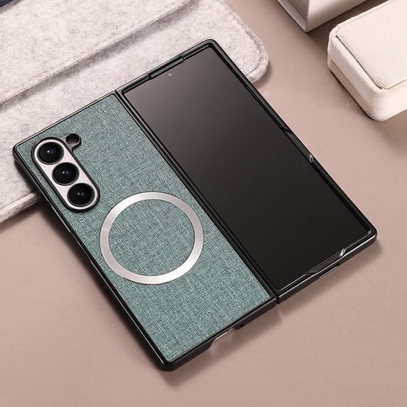 Case Compatible with Samsung Galaxy Z Fold 6, Plain Fabric Back TPU Frame Magsafe Ultra Slim Lightweight Shockproof Anti-Falling Protective Thin Back Case Cover for Samsung Galaxy Z Fold 6, Green
